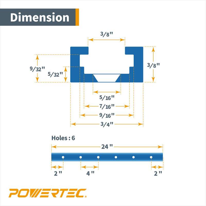 POWERTEC 24 pulgadas x 2 T-Track Universal con 4 abrazaderas de sujeción, T-Track de perfil doble con agujeros de montaje pretaladrados - 71858