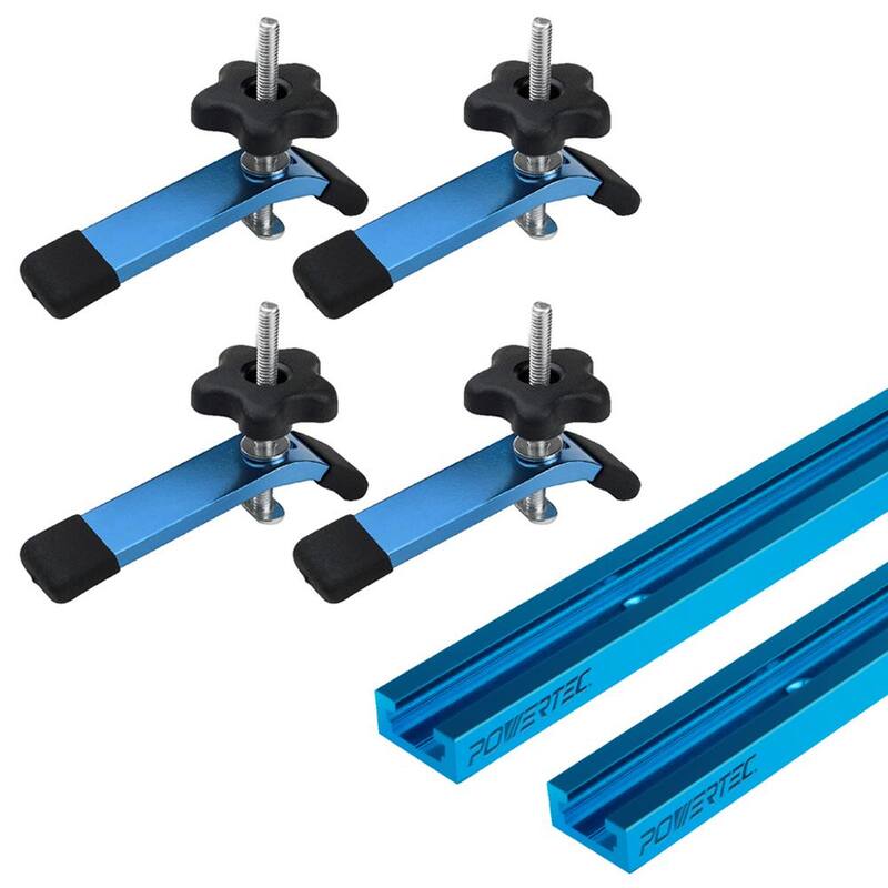POWERTEC 24 pulgadas x 2 T-Track Universal con 4 abrazaderas de sujeción, T-Track de perfil doble con agujeros de montaje pretaladrados - 71858