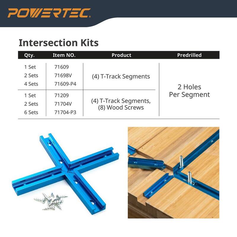 POWERTEC 24 pulgadas x 2 T-Track Universal con 4 abrazaderas de sujeción, T-Track de perfil doble con agujeros de montaje pretaladrados - 71858