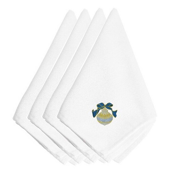 Carolines Treasures Christmas Gold and Blue Ornament Embroidered Napkins, Set of 4 - EMBT2962NPKE