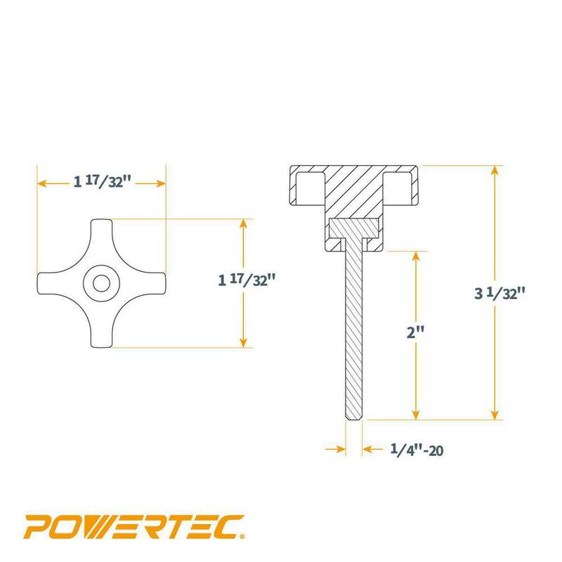 Perilla de perno de 4 puntos POWERTEC de 1/4 in a 20 in, 2 in de largo (paquete de 5) - QNB3011