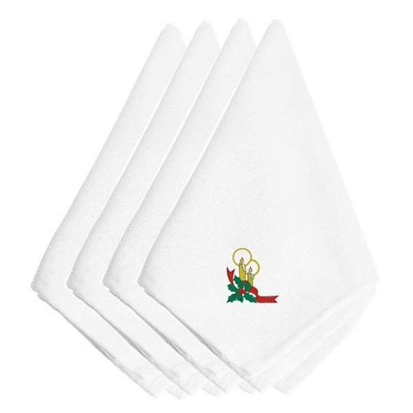 Carolines Treasures Christmas Candles with Holly Embroidered Napkins, Set of 4, 4PK - EMBT2073NPKE