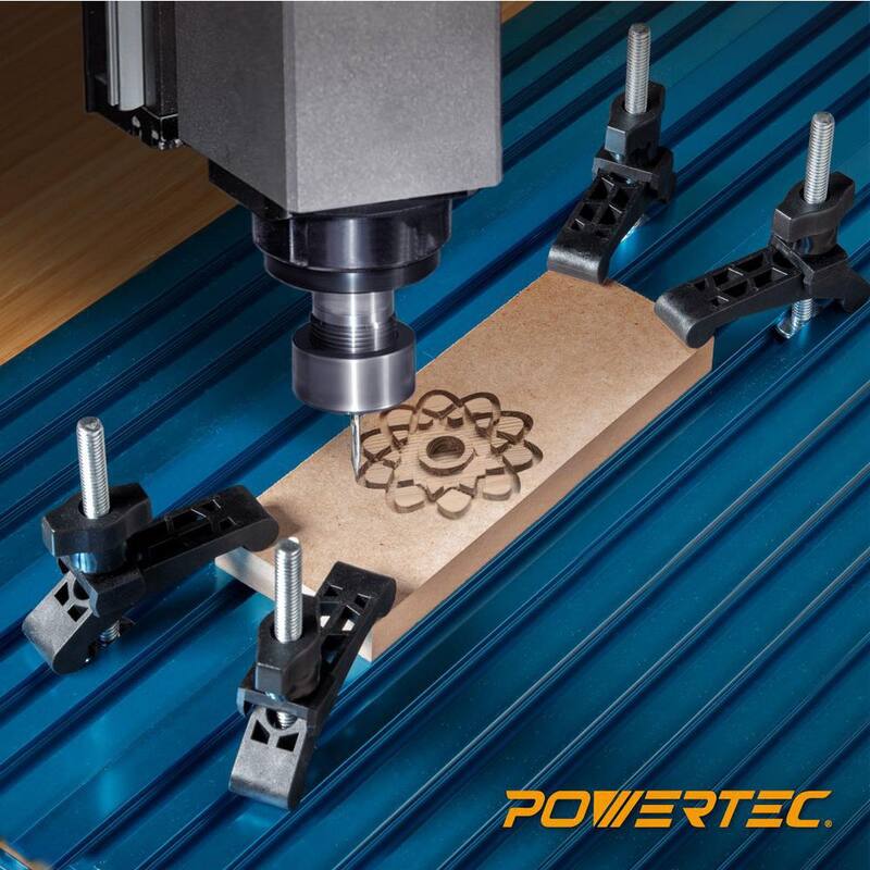 POWERTEC Mini T Track Hold Down Clamps Woodworking Series, 3-3/4 pulg. x 3/4 pulg. Abrazaderas de plástico reforzado con pernos en T de acero, (paquete de 4) - 71661-P2.