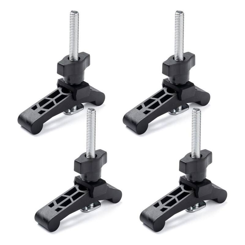 POWERTEC Mini T Track Hold Down Clamps Woodworking Series, 3-3/4 pulg. x 3/4 pulg. Abrazaderas de plástico reforzado con pernos en T de acero, (paquete de 4) - 71661-P2.
