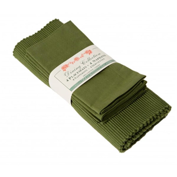 Mr. Mjs Trading 4 Placemats Plus 4 Napkins Set, Henna Moss - AG-05331