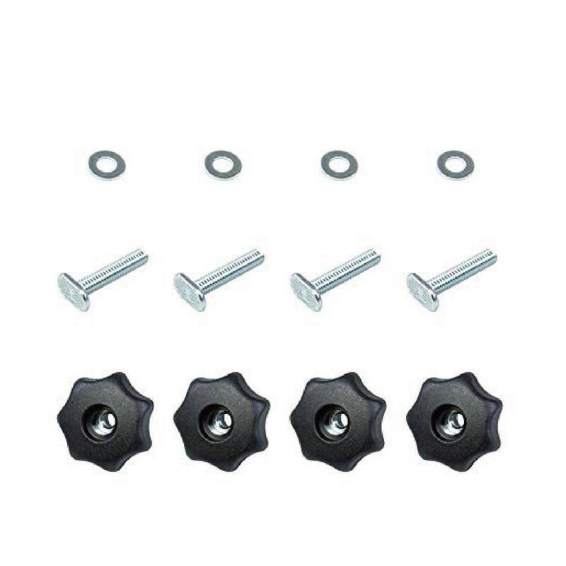 Kit de Perillas POWERTEC T-Track con 7 perillas roscadas de estrella de 1/4 pulgadas - 20, tornillos y arandelas para plantillas y accesorios de carpintería (juego de 4) - 71484