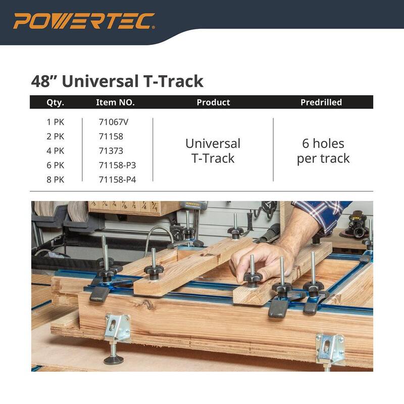 Kit de Perillas POWERTEC T-Track con 7 perillas roscadas de estrella de 1/4 pulgadas - 20, tornillos y arandelas para plantillas y accesorios de carpintería (juego de 4) - 71484