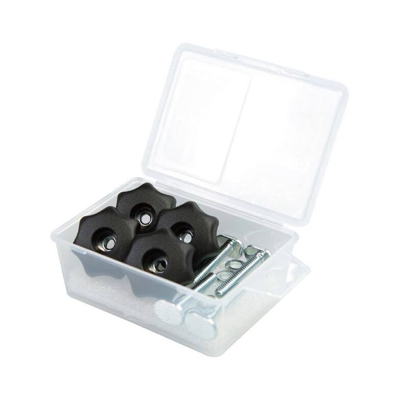 Kit de Perillas POWERTEC T-Track con 7 perillas roscadas de estrella de 1/4 pulgadas - 20, tornillos y arandelas para plantillas y accesorios de carpintería (juego de 4) - 71484