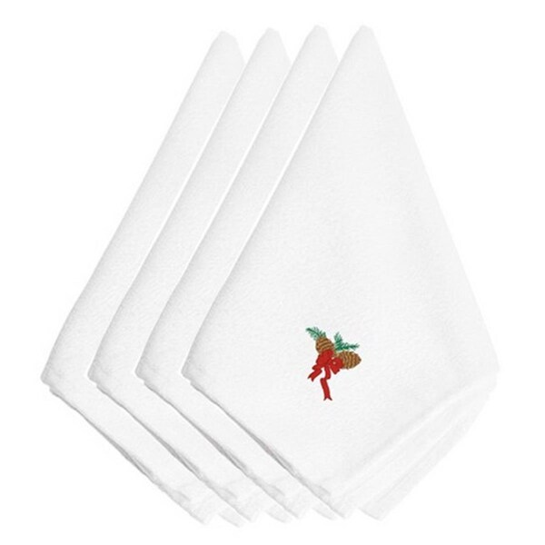 Carolines Treasures Christmas Pine Cones with Red Ribbon Embroidered Napkins, 4PK - EMBT2106NPKE
