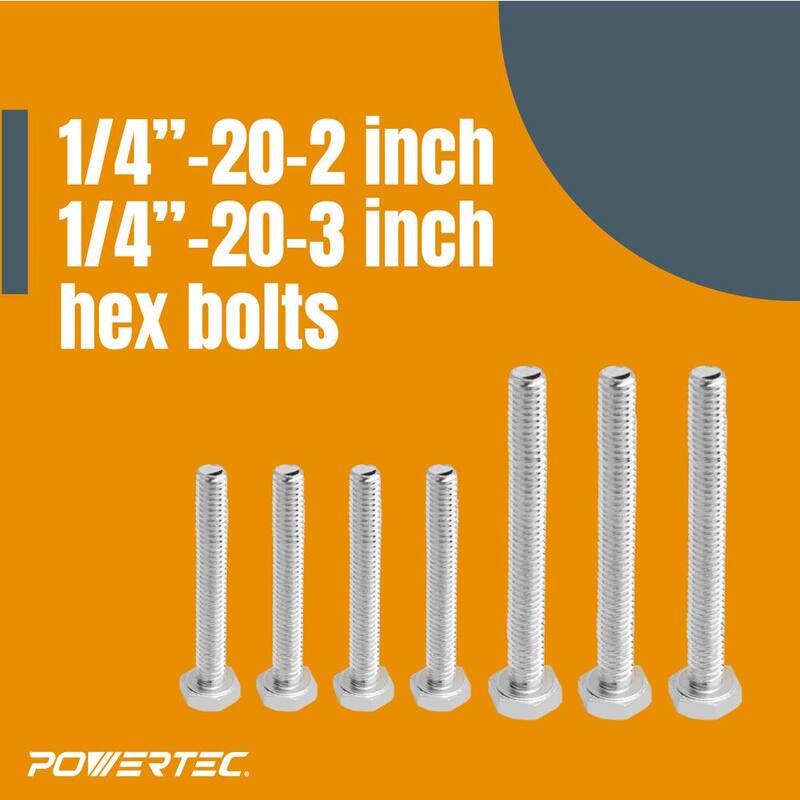 Kit de perilla de riel T-Track POWERTEC con pernos hexagonales de 1/4-20 por 1-1/2 pulgadas y arandelas (paquete de 36) - 71130N