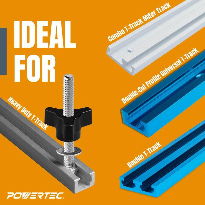 Kit de perilla de riel T-Track POWERTEC con pernos hexagonales de 1/4-20 por 1-1/2 pulgadas y arandelas (paquete de 36) - 71130N