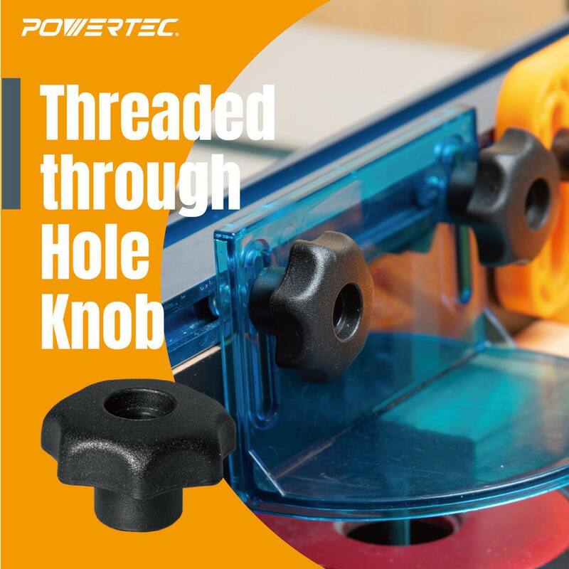 Kit de perillas POWERTEC T-Track con 7 perillas roscadas de estrella de 5/16 pulgadas-18, pernos y arandelas para plantillas y accesorios de carpintería (juego de 10) - 71482