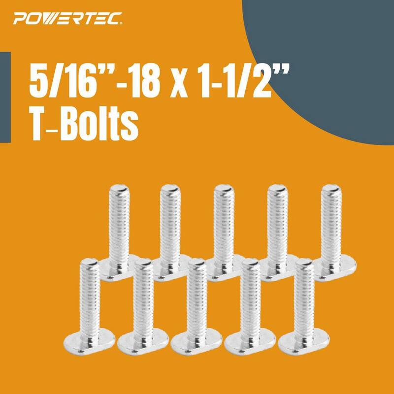 Kit de perillas POWERTEC T-Track con 7 perillas roscadas de estrella de 5/16 pulgadas-18, pernos y arandelas para plantillas y accesorios de carpintería (juego de 10) - 71482