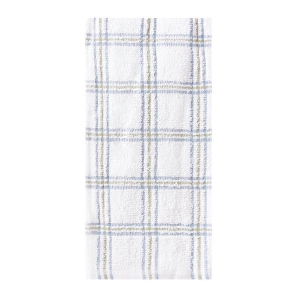 Ritz Concepts Kitchen Towel 100% Cotton Terry Check White/Smoke Blue/ Moss - 10449
