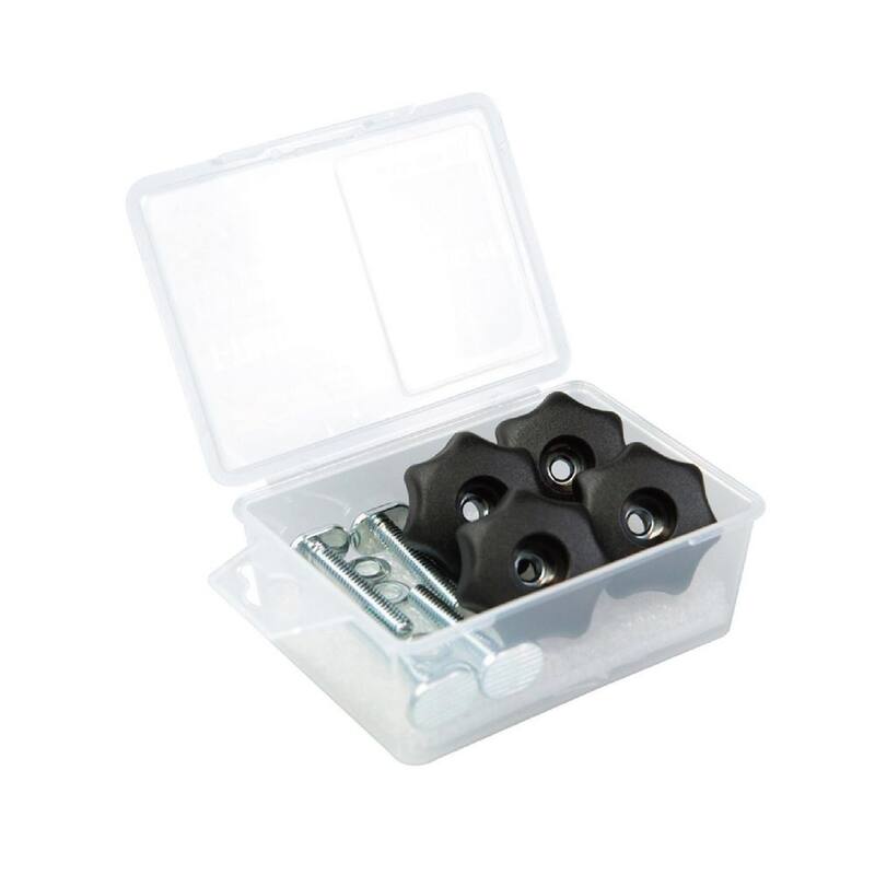 Juego de perillas de riel en T POWERTEC con 7 perillas roscadas de estrella de 5/16 in.-18, tornillos y arandelas para plantillas y accesorios de carpintería (juego de 4) - 71483