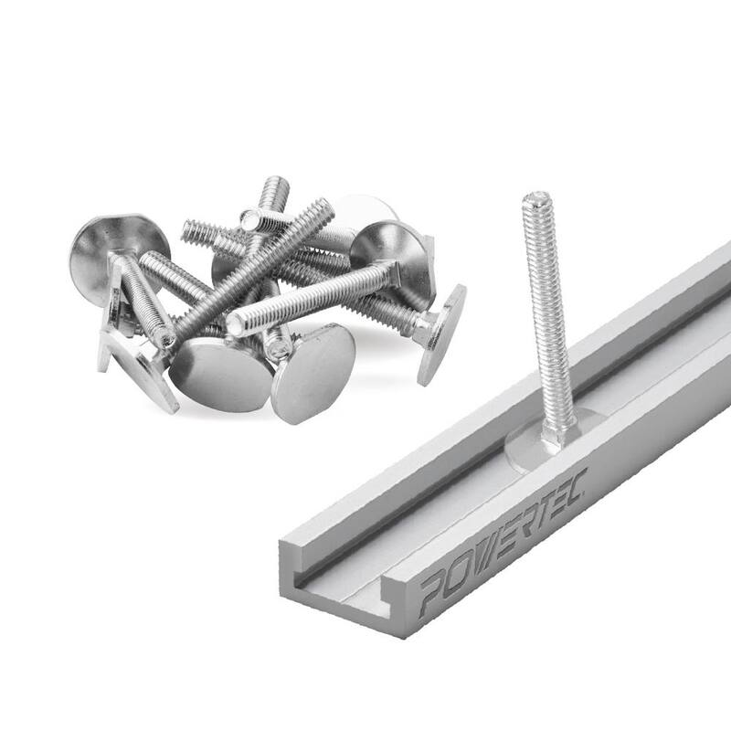 Riel en T de Aluminio de 32 pulgadas de POWERTEC con 10 pernos de bloqueo para ranuras de inglete de 3/4" x 3/8", tamaño de rosca 1/4"-20, 2" de longitud - 71817