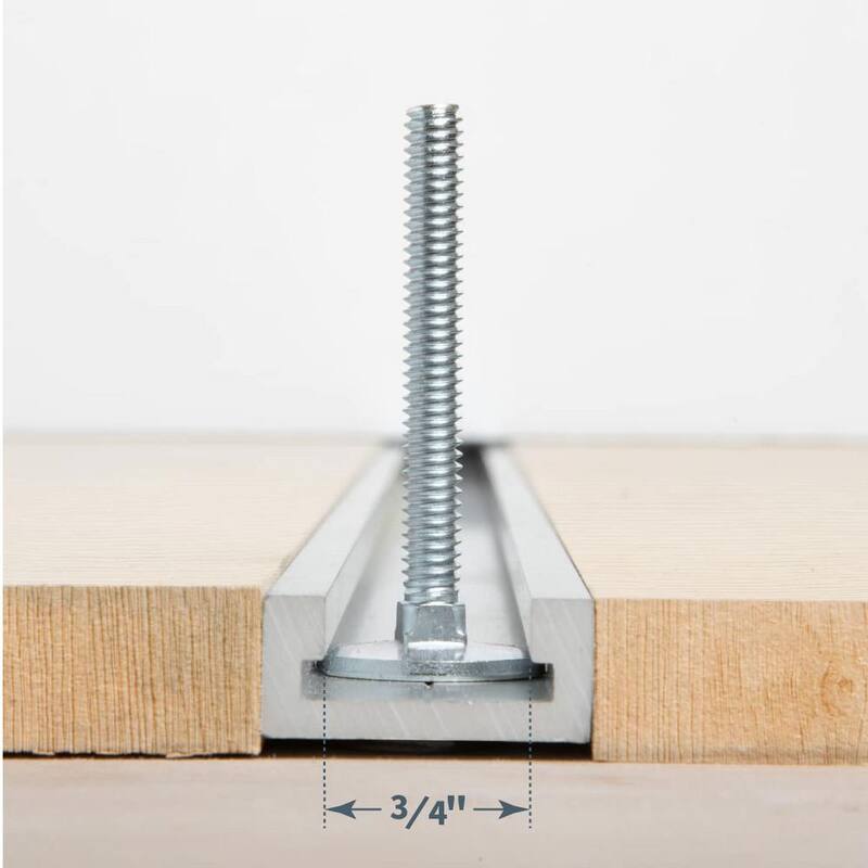 Riel en T de Aluminio de 32 pulgadas de POWERTEC con 10 pernos de bloqueo para ranuras de inglete de 3/4" x 3/8", tamaño de rosca 1/4"-20, 2" de longitud - 71817