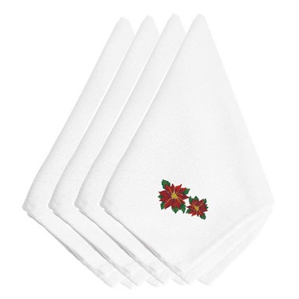 Carolines Treasures Christmas Two Poinsettias Embroidered Napkins, Set of 4 - EMBT2406NPKE