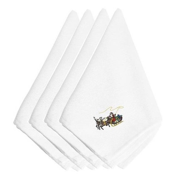Carolines Treasures Carolines Treasures EMBT2078NPKE Christmas Santa Claus & Seigh Embroidered Napkins; Set of 4 - EMBT2078NPKE