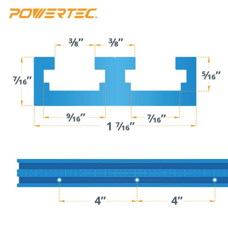 POWERTEC 36 in. Riel en T Universal de Doble Corte con Escala Central Grabada con Láser y Tope Abatible de 3 in. - 71945N