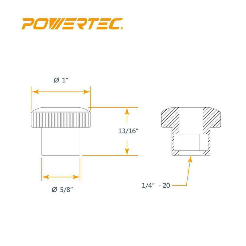 POWERTEC 1/4 pulgadas - 20 Ronda Perilla Pasante (paquete de 5) - QNB3004