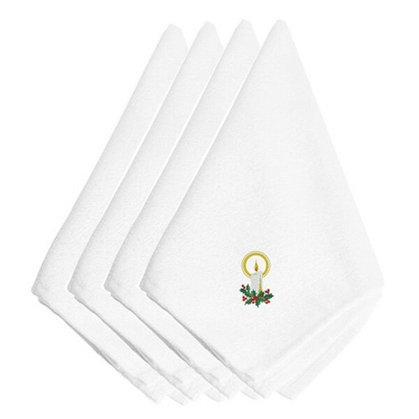 Carolines Treasures Christmas Candle with Holly Embroidered Napkins, Set of 4 - EMBT2422NPKE