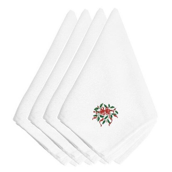 Carolines Treasures Carolines Treasures EMBT2974NPKE Christmas Holly with Ribbon Embroidered Napkins; Set of 4 - EMBT2974NPKE