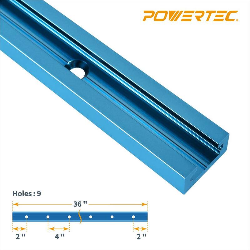 POWERTEC 36 pulgadas. Riel T universal de perfil doble corte con agujeros de montaje pretaladrados y kit de intersección - 71712