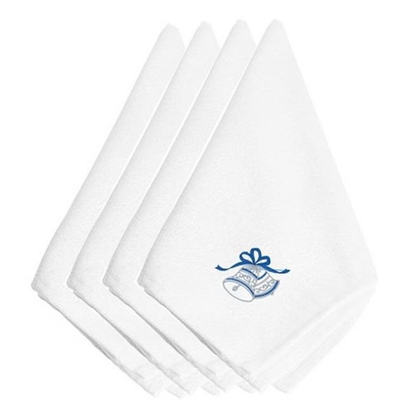 Carolines Treasures Carolines Treasures EMBT2104NPKE Christmas Blue & Silver Bells Embroidered Napkins; Set of 4 - EMBT2104NPKE