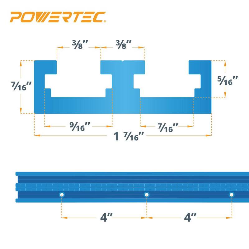 POWERTEC 36 pulgadas. Riel T universal de doble corte con escala grabada con láser doble y parada de cerca de 3 pulgadas - 71947N