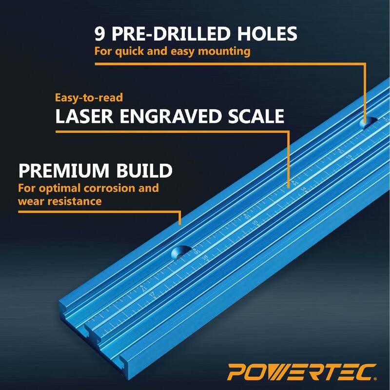 POWERTEC 36 pulgadas. Riel T universal de doble corte con escala grabada con láser doble y parada de cerca de 3 pulgadas - 71947N