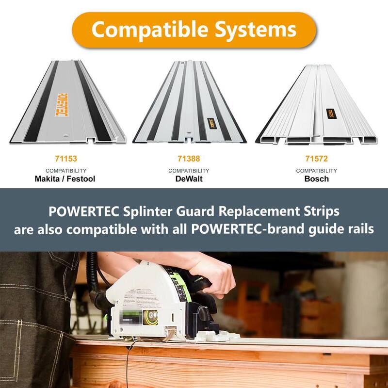 POWERTEC Juego de Conectores de Riel Guía para Sierra Circular para Festool/Makita/DeWalt/Triton (4 piezas) con Tira Protectora contra Astillas de 118 pulgadas (2 piezas) - 72049N
