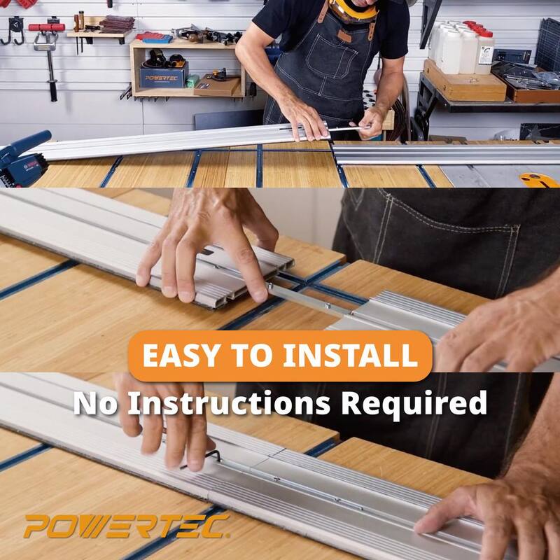 POWERTEC Juego de Conectores de Riel Guía para Sierra Circular para Festool/Makita/DeWalt/Triton (4 piezas) con Tira Protectora contra Astillas de 118 pulgadas (2 piezas) - 72049N
