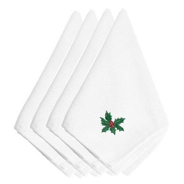 Carolines Treasures Carolines Treasures EMBT3538NPKE Christmas Holly Embroidered Napkins; Set of 4 - EMBT3538NPKE