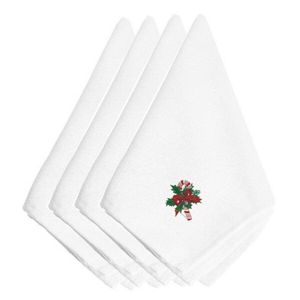 Carolines Treasures Carolines Treasures EMBT2413NPKE Christmas Candy Cane & Holly Embroidered Napkins; Set of 4 - EMBT2413NPKE