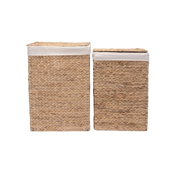 Hastings Home Hastings Home Portable Handmade Wicker Laundry Hampers with Lid made of Water Hyacinth, Set of 2 - 895248JRG