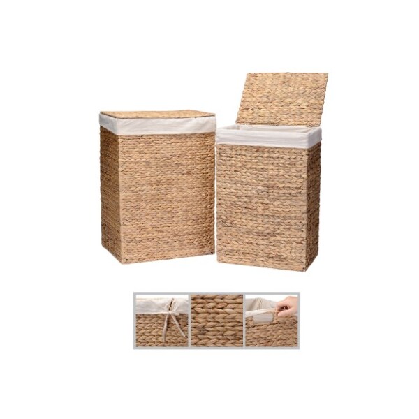Hastings Home Hastings Home Portable Handmade Wicker Laundry Hampers with Lid made of Water Hyacinth, Set of 2 - 895248JRG