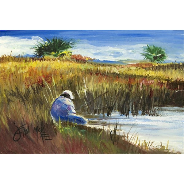 Carolines Treasures Fisherman On The Bank Fabric Placemat - JMK1125PLMT