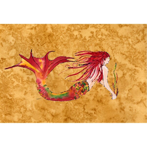 Carolines Treasures Ginger Red Headed Mermaid On Gold Fabric Placemat - 8727PLMT