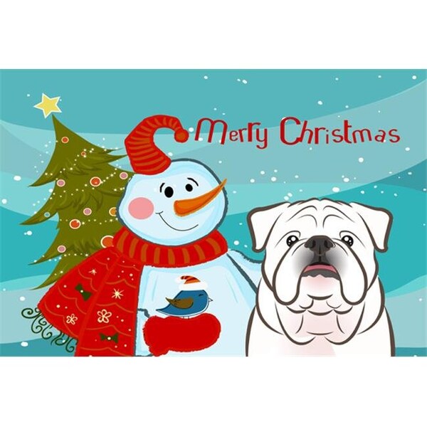Carolines Treasures Carolines Treasures BB1840PLMT Snowman With White English Bulldog Fabric Placemat - BB1840PLMT