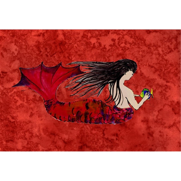 Carolines Treasures Black Haired Mermaid On Red Fabric Placemat - 8726PLMT