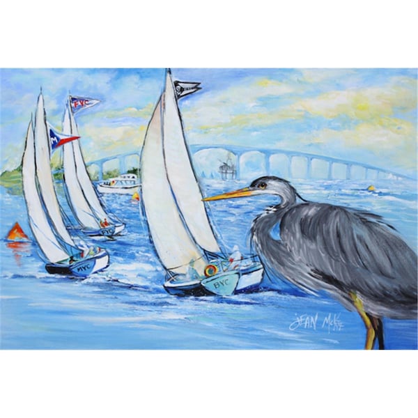 Carolines Treasures Blue Heron Sailboats Dog River Bridge Fabric Placemat - JMK1001PLMT