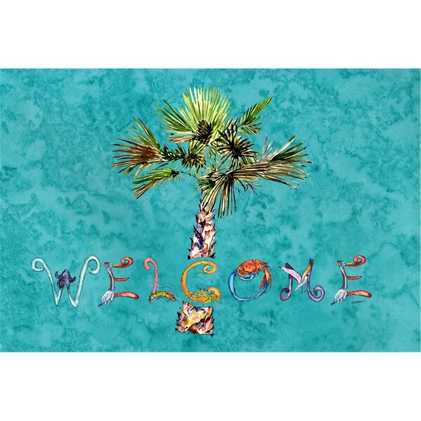 Carolines Treasures Welcome Palm Tree On Teal Fabric Placemat - 8711PLMT