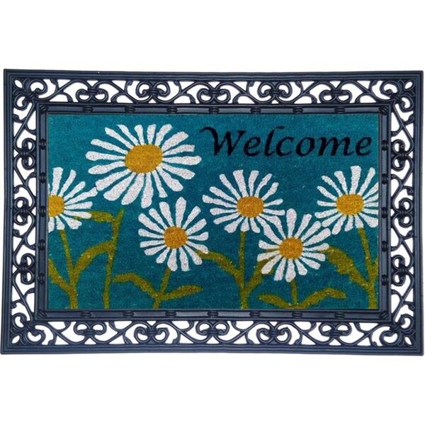 Nedia Home Nedia Home 851000 24 x 36 in. Tray Mat & 2 Interchangeable Inserts Sydney Scroll & Blue Daisies Welcome - Multi Color - 851000