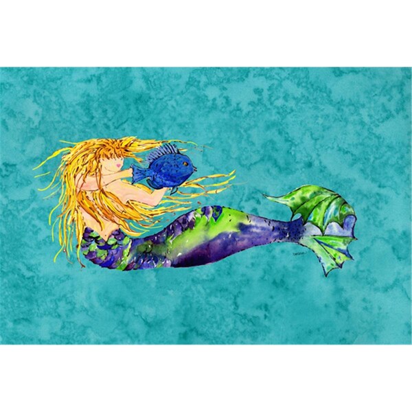 Carolines Treasures Blonde Mermaid On Teal Fabric Placemat - 8724PLMT