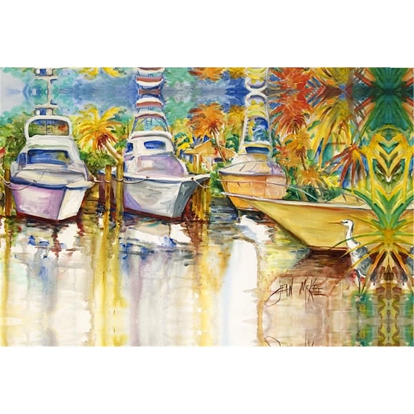 Carolines Treasures Blue Heron And Deep Sea Fishing Boats Fabric Placemat - JMK1051PLMT