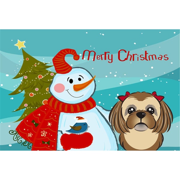 Carolines Treasures Snowman With Chocolate Brown Shih Tzu Fabric Placemat - BB1869PLMT