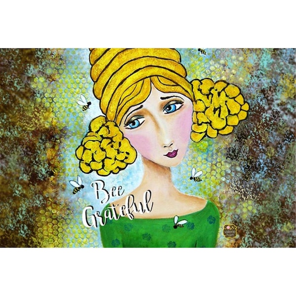 Carolines Treasures Bee Grateful Girl with Beehive Fabric Placemat - VHA3008PLMT