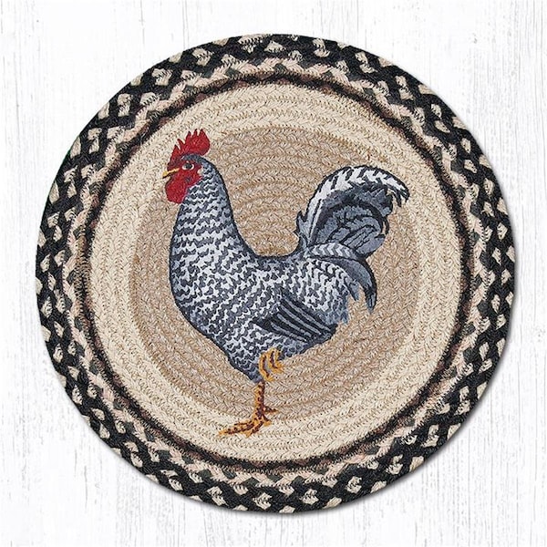 H2H 15 in. Rooster Round Printed Placemat Rug - H254139