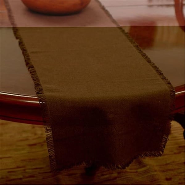 Vhc Brands 13 x 72 in. Custom Burlap Chocolate Runner Fringed - 12993